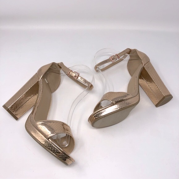 Boohoo Rose Gold Metallic Snake Platform Heels - Picture 3 of 11